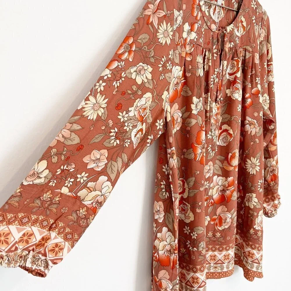 City Chic Top Size 12 Desert Sand Floral Oversized Tunic Blouse Shirt Loose Boho